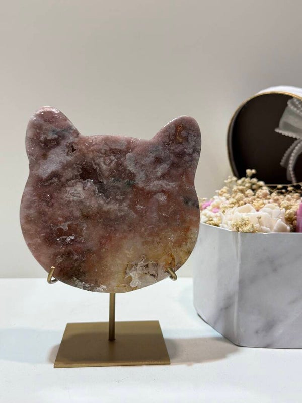 Roze Amethist Kattenhoofd op Standaard - 1,024 Kilogr.