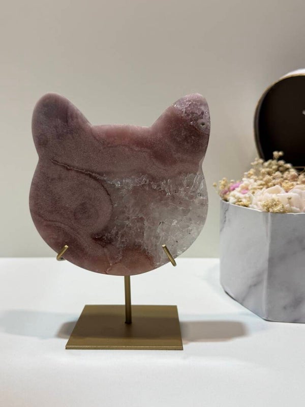 Roze Amethist Kattenhoofd op Standaard - 1,024 Kilogr.