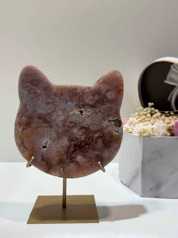 Roze Amethist Kattenhoofd op Standaard - 0,998 Kilogr.