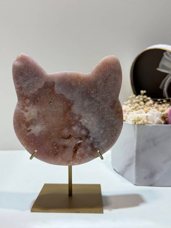 Roze Amethist Kattenhoofd op Standaard - 0,902 Kilogr.