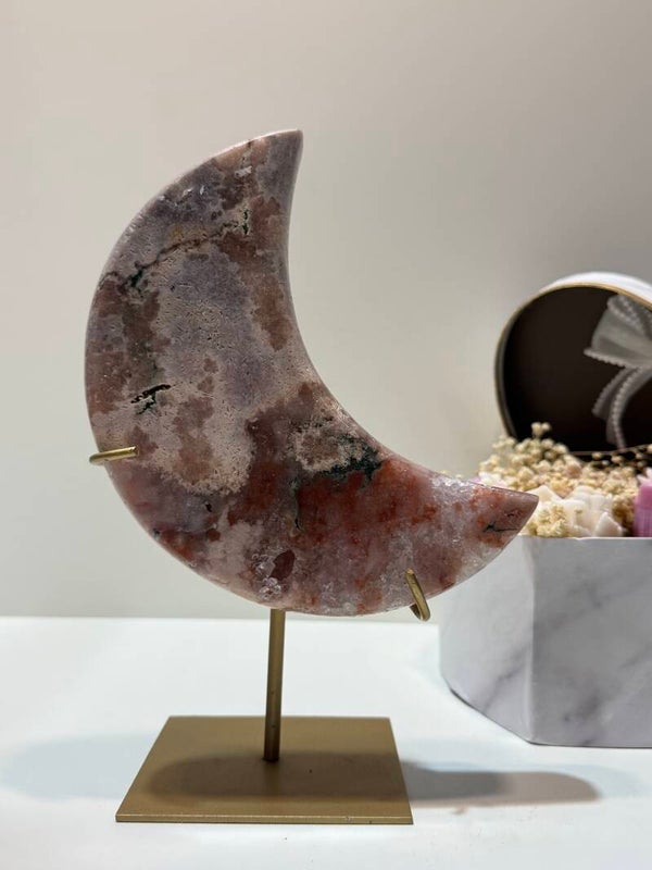 Roze Amethist Maan op Standaard - 1,314 Kilogr.