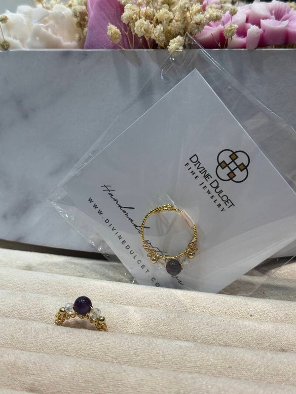Ring - Amethist - Verstelbaar - Koper Verguld Goud (bescherming, rust & hoofdpijn)