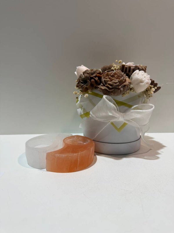 Seleniet (Satin Spar) - Ying Yang - Kaarsen houder