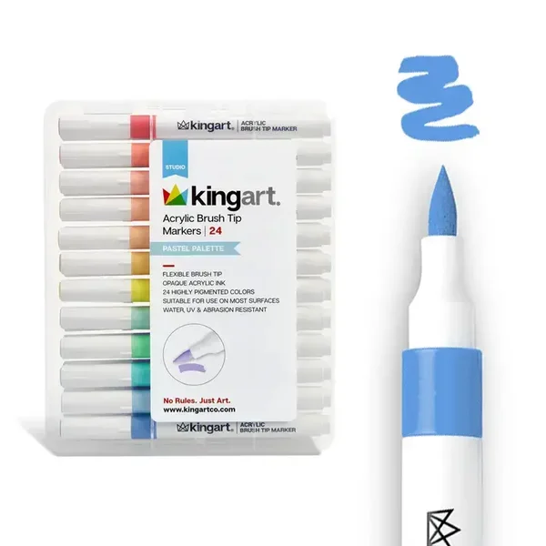Kingart - Acryl penseel stiften - Pastel kleuren - 24 stuks