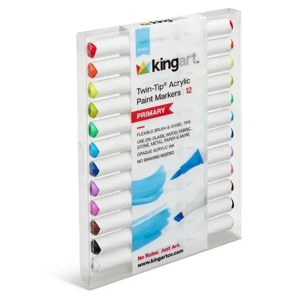 Kingart - Twin tip Acrylverf set primaire kleuren - 12 stuk
