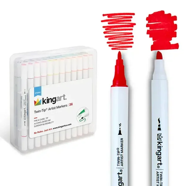 Kingart - Twin tip beitel en fijn alcoholmarkers - 36 kleuren
