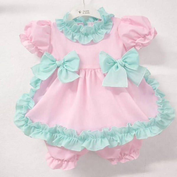 Pink Dress with mint frilly edges