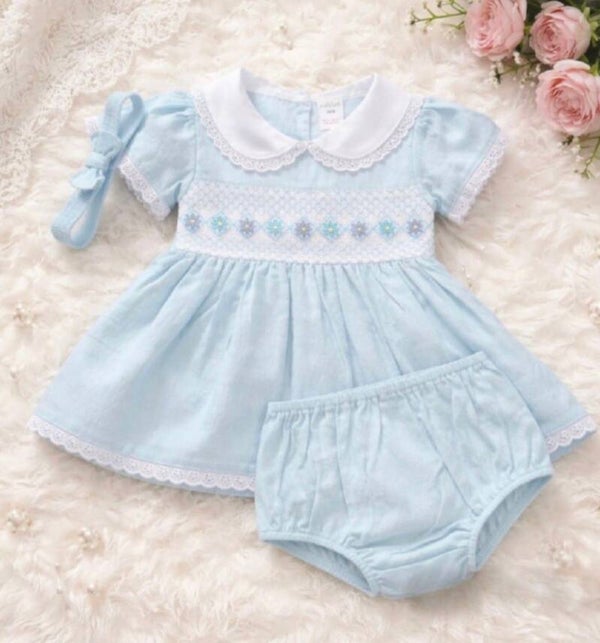 Baby Blue smocked daisy Dress