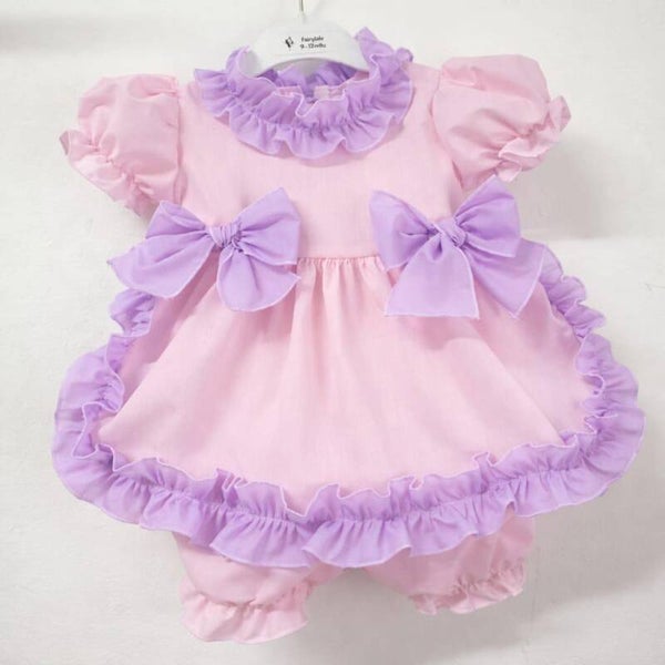 Pink dress with Lilac frilly edges