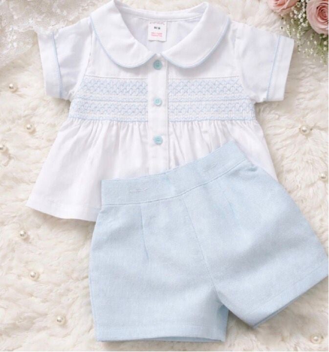 Baby Blue boys smocked shirt & shorts