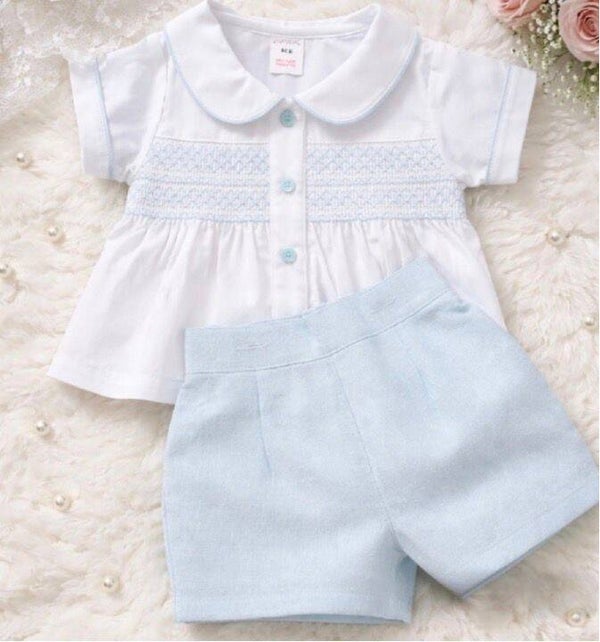 Baby Blue boys smocked shirt & shorts