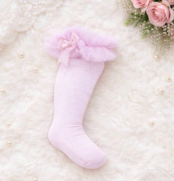 Pink knee length tutu socks