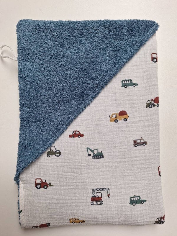 Badcape jeansblauw/voertuigen