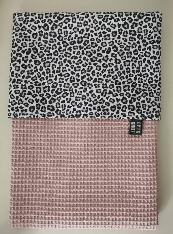 Kinderwagendeken oudroze/panter grijs