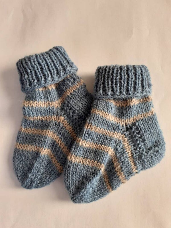 Sokjes 0-6 maanden denimblauw/beige