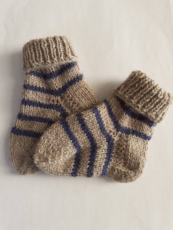 Sokjes 0-6 maanden beige/indigo