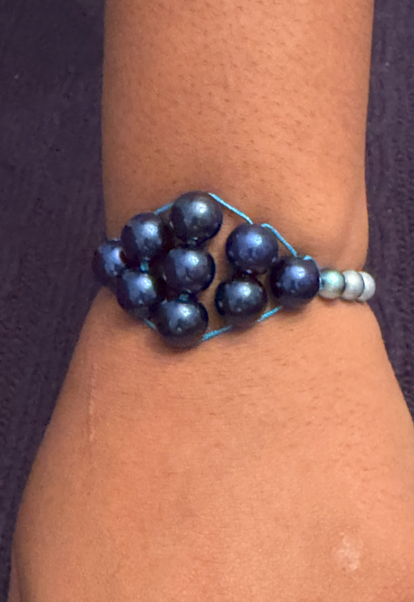 Diamond Shaped in Dark Blue Pearls With Grey and Blue Swirl Pearls