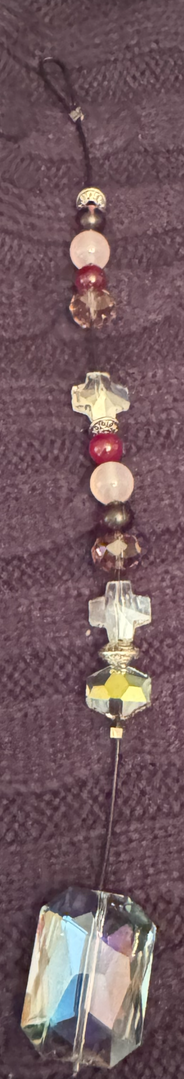 Long Purple Glass Beaded Rectangle Crystal Hanging