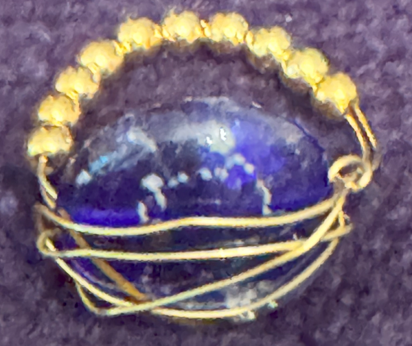 Golden Wired Blue Speckled Glass Ring