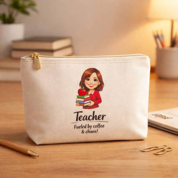 Make-Up Bag / Pencil Case Teacher – “Fueled by Coffee & Chaos!”
