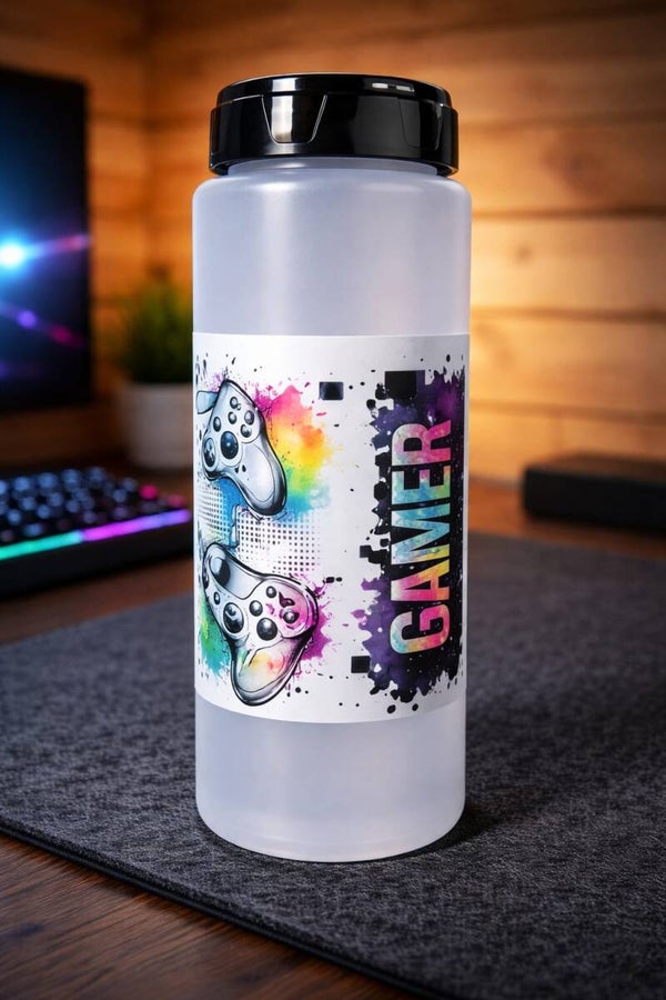 Kids Gamer Water Bottle Gaming Controller Design Sports Drink Bottle School Gym Reusable Bottle