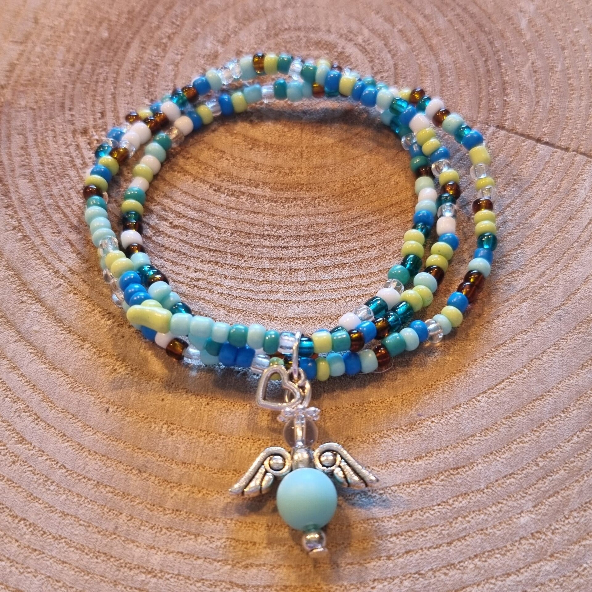 Armband op elastiek blauw groen