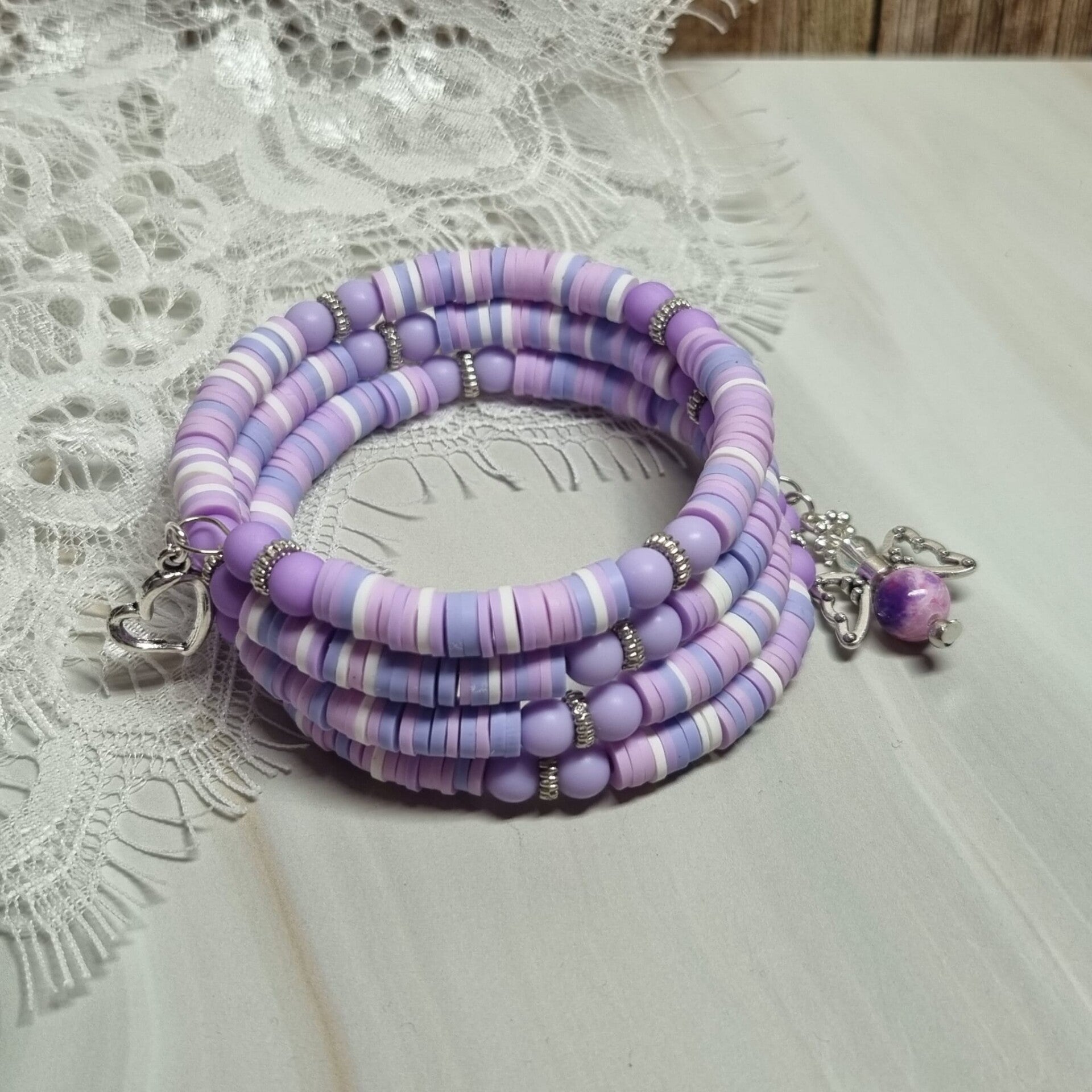 Wikkelarmband lila/wit