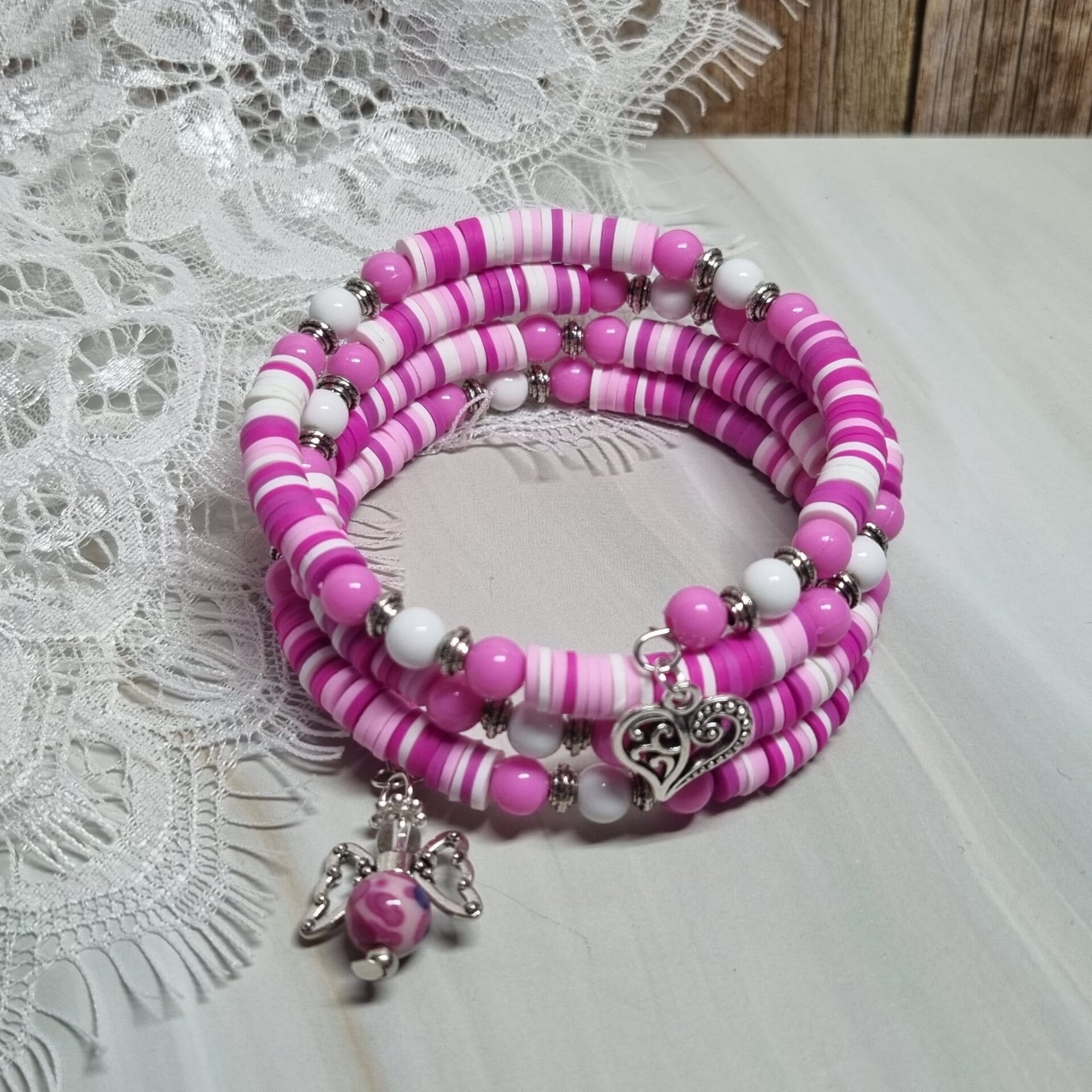 Wikkelarmband roze/wit