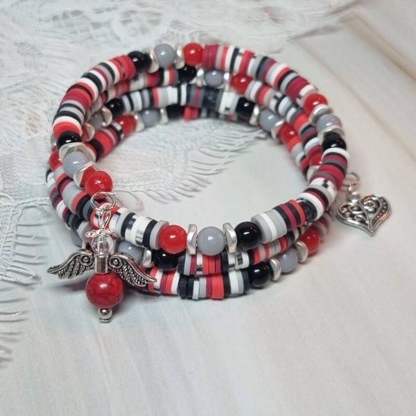 Wikkelarmband rood/grijs/zwart/wit