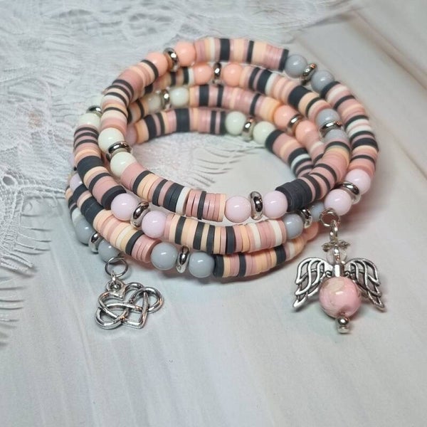 Wikkelarmband zalm/grijs/beige