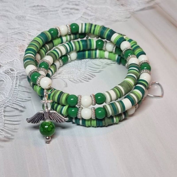 Wikkelarmband groen/beige