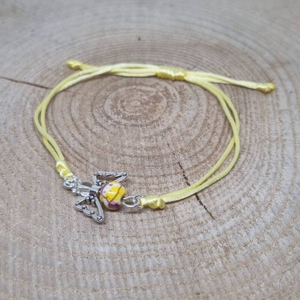 Satijnkoord armband licht geel