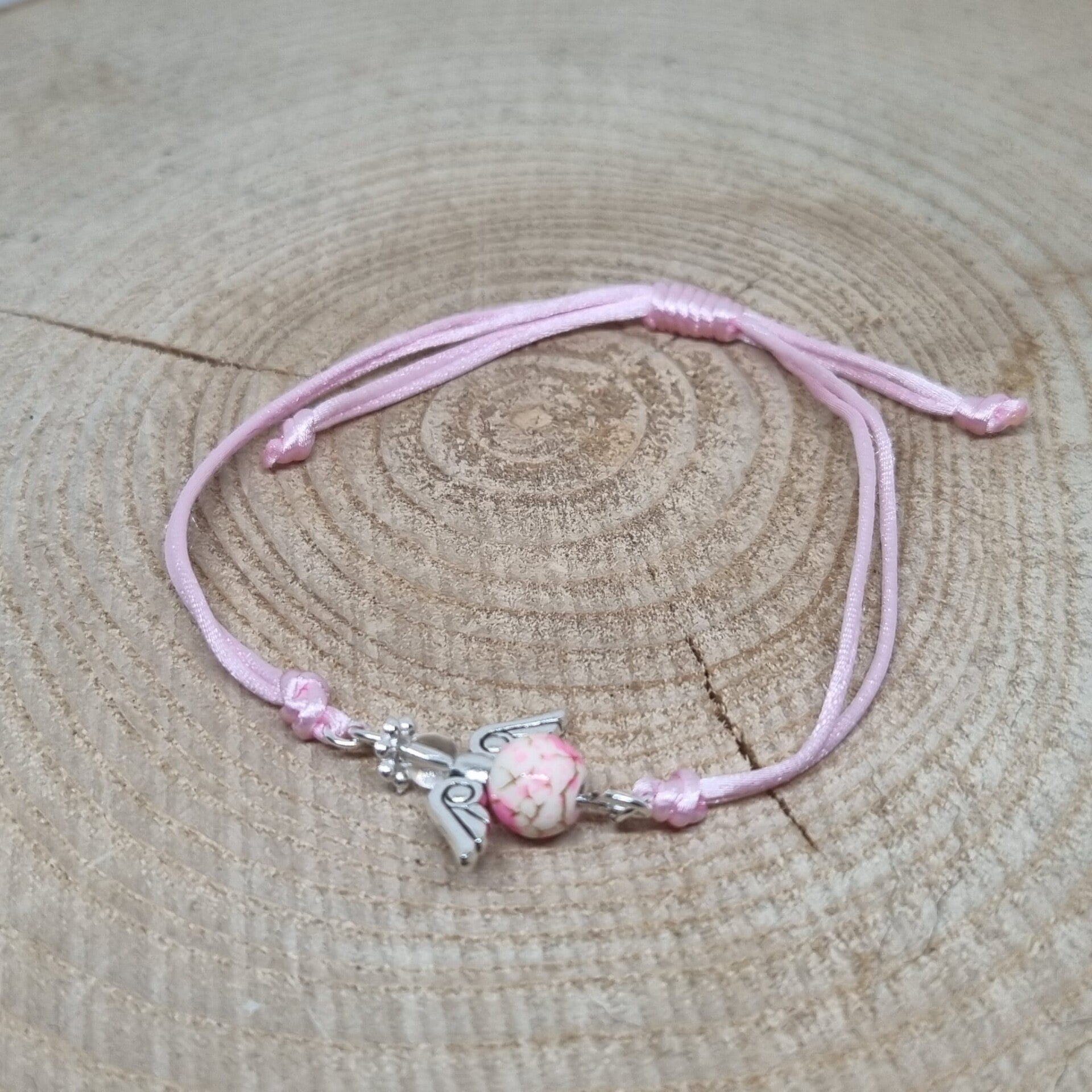 Satijnkoord armband licht roze