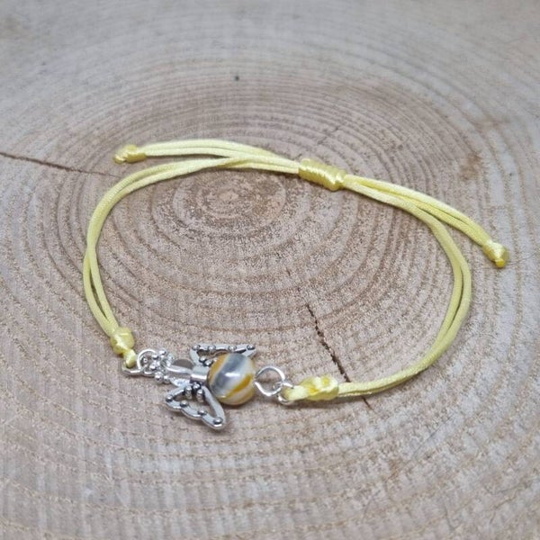 Satijnkoord armband licht geel