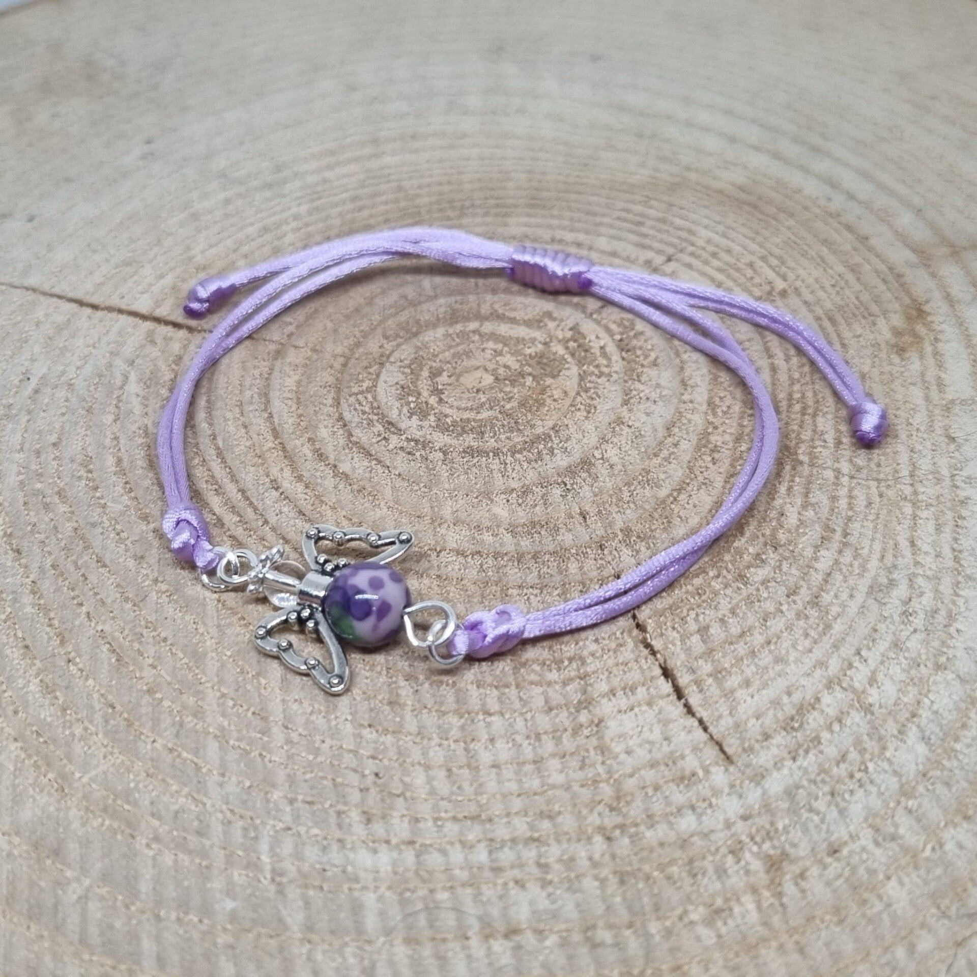 Satijnkoord armband lila