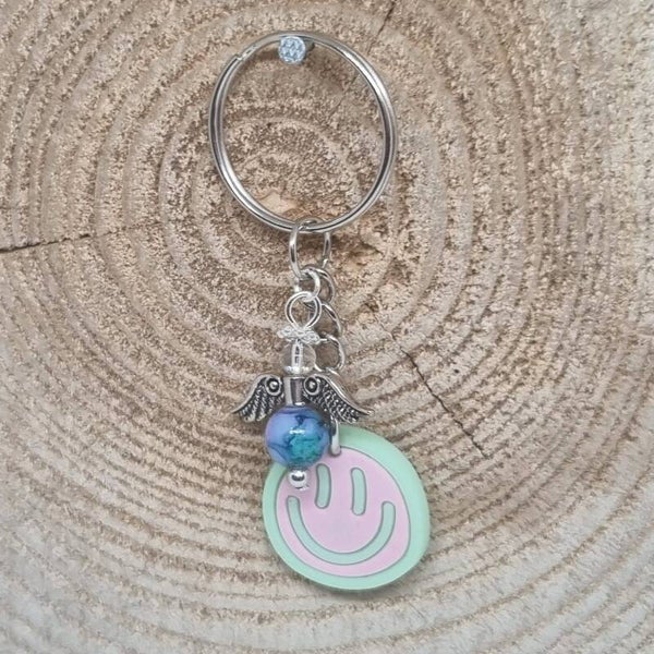 Sleutelhanger smilie mint/roze