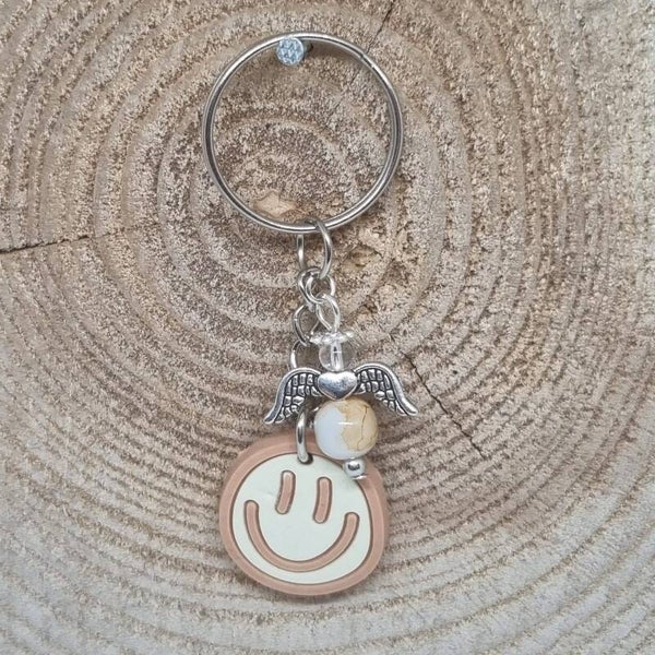 Sleutelhanger smilie bruin/creme