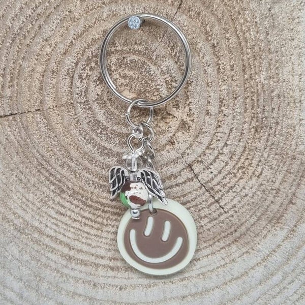 Sleutelhanger smilie bruin/beige