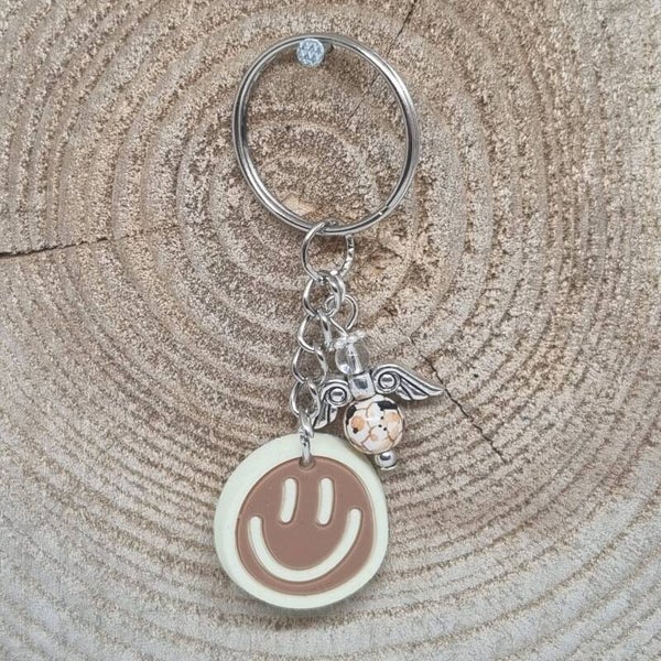 Sleutelhanger smilie bruin/creme