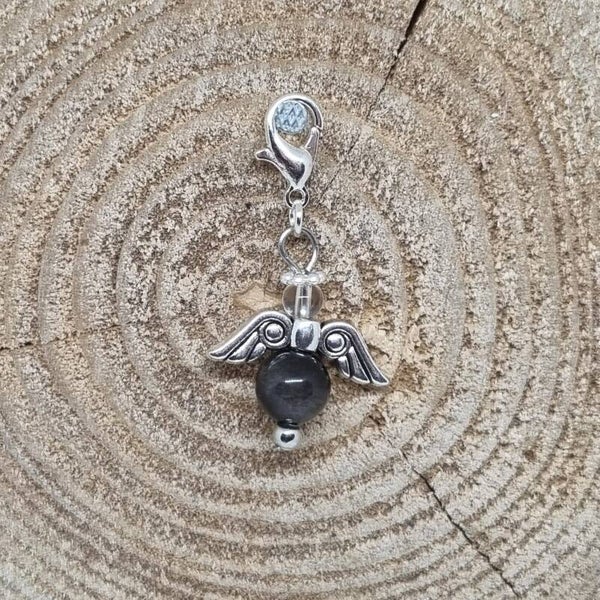 Geluksengel half edelsteen zilver obsidiaan