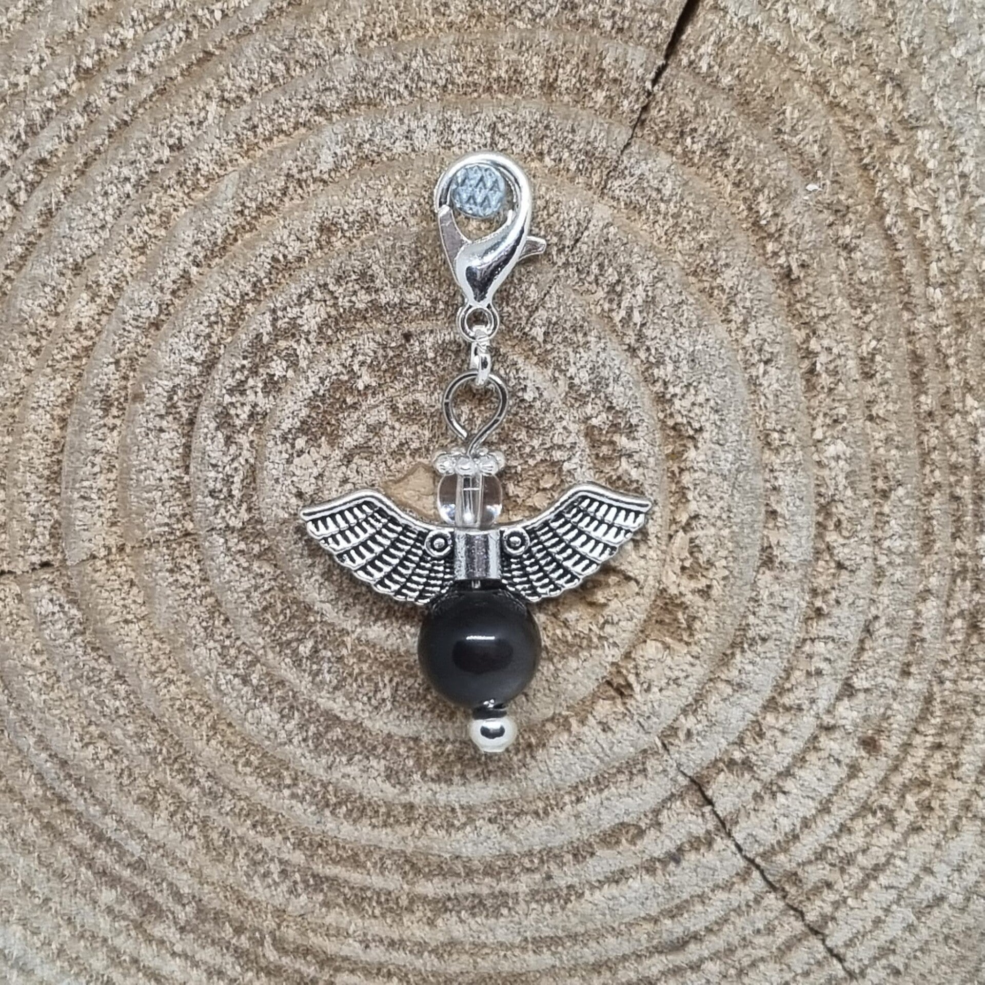 Geluksengel half edelsteen zilver obsidiaan