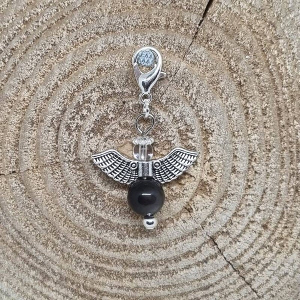 Geluksengel half edelsteen zilver obsidiaan