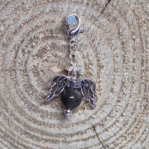 Geluksengel half edelsteen zilver obsidiaan