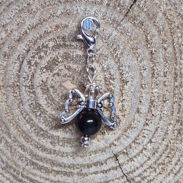 Geluksengel half edelsteen zilver obsidiaan
