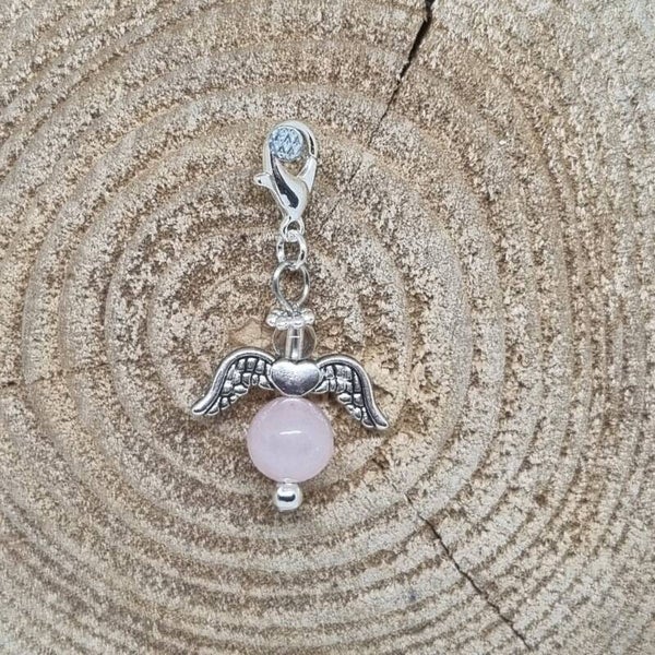 Geluksengel half edelsteen rozenkwarts