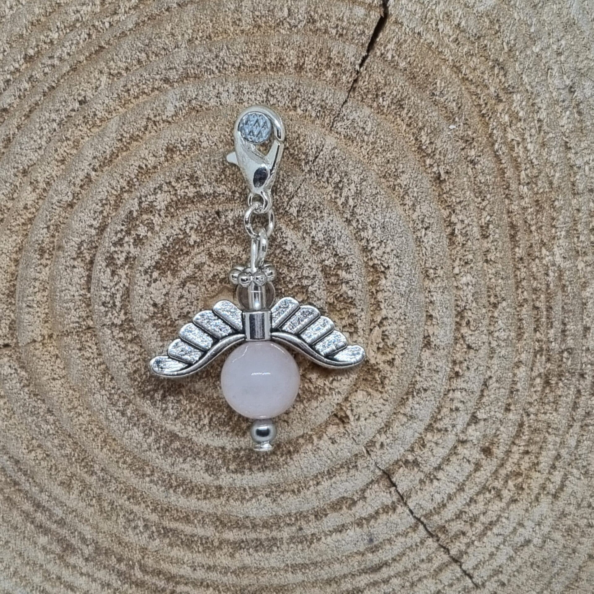 Geluksengel half edelsteen rozenkwarts