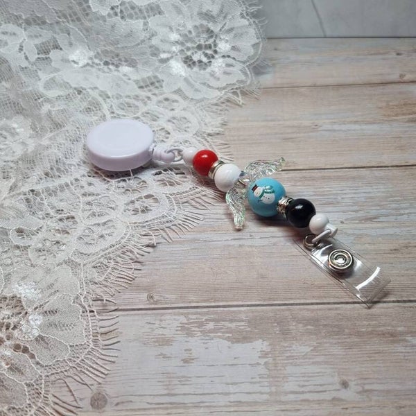 Badgehouder kerst blauw/rood/zwart