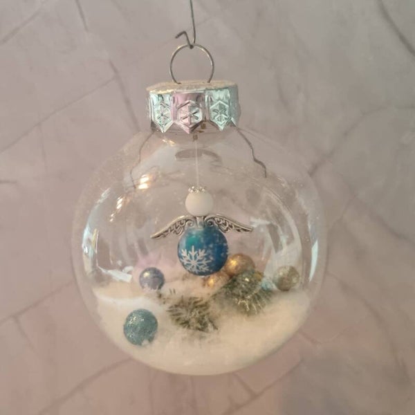 Kerstbal rond blauw-wit