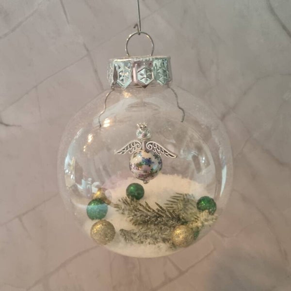 Kerstbal rond wit-zilver