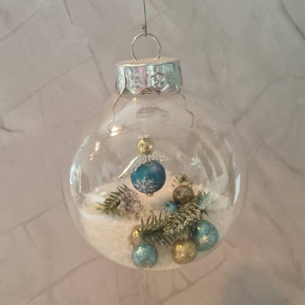 Kerstbal rond blauw-zilver